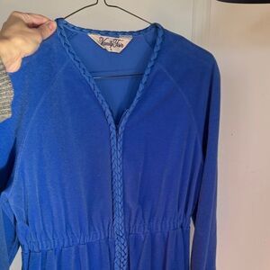 1970s Vanity Fair Royal Blue Robe with Braided Detail